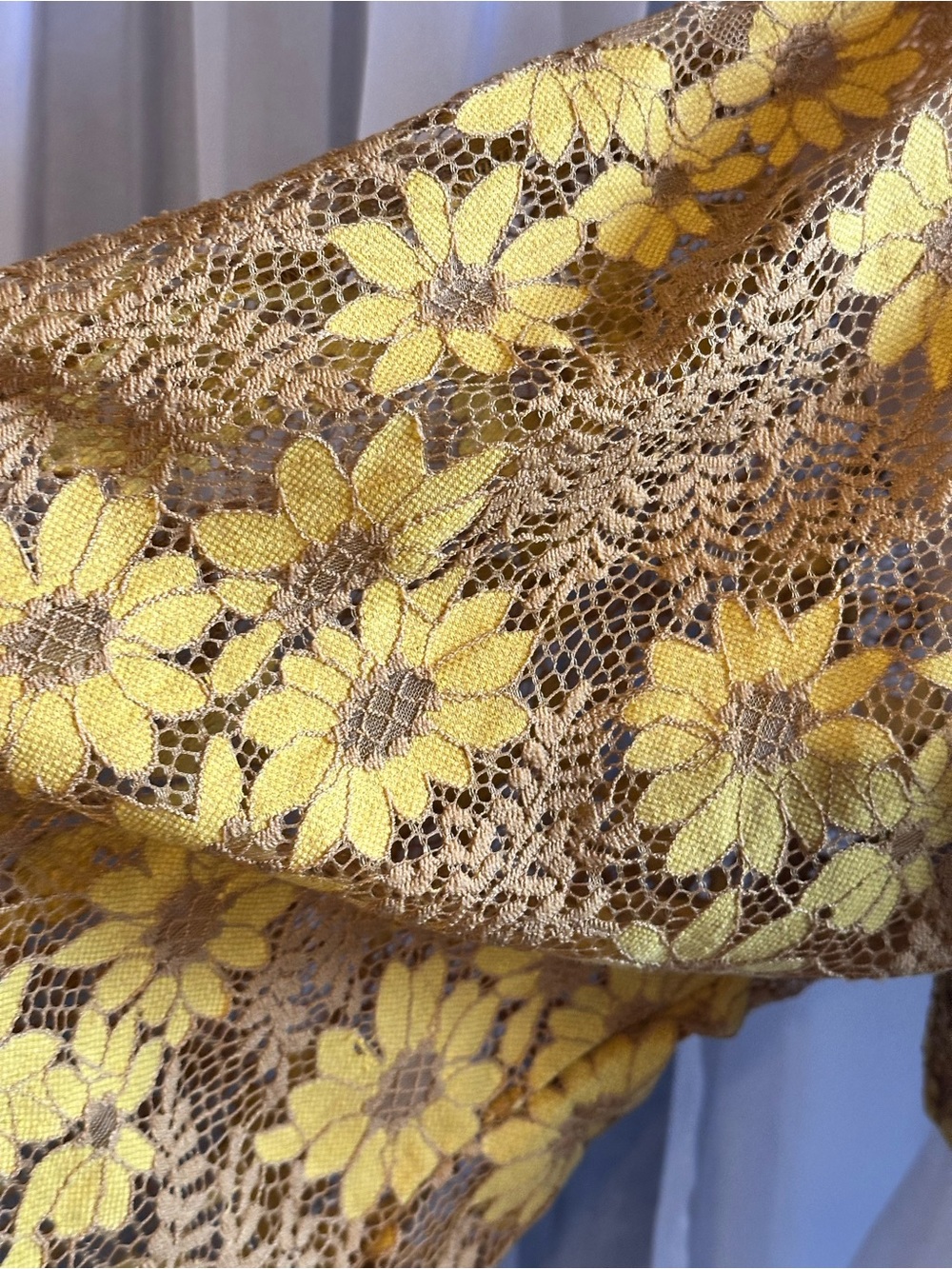 Hyfve Goldenrod Sheer Floral Cropped Lace Boho Tie-Front Top Shrug Size XS - Picture 3 of 13